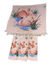Vintage Cannon Bath Towel Set Pink Swans Pond Grannycore Retro Boho 1011-12 NOS picture