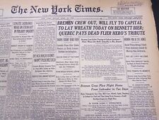 1928 APRIL 27 NEW YORK TIMES - BREMAN CREW OUT WILL FLY TO CAPITAL - NT 5340 picture