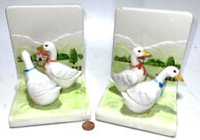 Vintage '83 OTAGIRI Geese Farmhouse  Bookends Ceramic Made In Japan Colorful picture