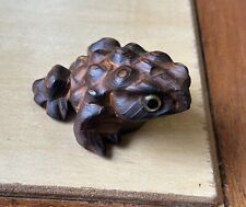SUGI Cryptomeria Carved Wood Frog Toad Glass Eyes Okimono Japan Vintage 50s 60s picture