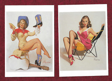 Two Vintage Gil Elvgren Paintings on Unused Mint 1996 Pinup Postcards Sexy GGA picture