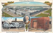 Henry Ford, The First Ford Car, and Ford Factories, Early Postcard, Unused picture