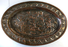 Antique Detailed Tinned Copper Tray Middle Eastern Persian, Wall Hanging 16x10.5 picture