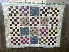 VTG Homemade Cotton Quilt PLAID SHIRTING 16th Patch Hand Stitch 84”x63” 60s-70s picture