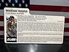 1985 GI Joe ALPINE File Card Only Near Mint ARAH vintage Mountain Trooper picture