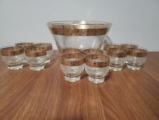 Vintage Culver Tyrol Punch Bowl With 12 8oz Cocktail Cups, 22k Gold Plated Rare. picture