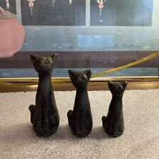 Black Cat Figurines Pottery Trio Handmade Graduated Sizes Terra Cotta picture