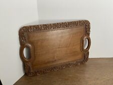 Antique Vintage Wooden Hand Carved Floral Wood Serving Tray Flowers picture
