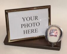 Baseball and 4X6 Photo Display Case - Cherry Finish Wood Base picture