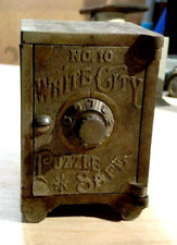 Antique White City Puzzle Safe Still Bank, Nicol Co. Chicago, Pat. 10/23/1894 picture