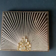 Vintage Ladies Powder Gold/Rhinestones Compact w/mirror and clean pad never used picture