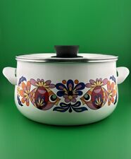 Vintage Enamelware Stock Pot / Lid With Groovy Fish and Floral Pattern picture