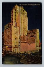 Chicago IL-Illinois, Civic Opera Building at Night, Vintage Postcard picture