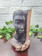 Vintage Hand Carved African Ebony Wood Head Bust Stump 6.75