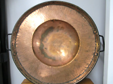 Vintage Large Solid Copper Hand Hammered  Round Tray w/wrought Iron Handles picture