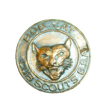 Vintage Bob Cat Cubs BSA Lapel Pin Shirt Tie Cat Cub Bobcat Bronze Boy Scout picture