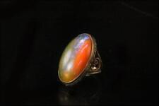 ANTIQUE EDWARDIAN CABOCHON SAPHIRET DRAGON BREATH ART GLASS STERLING RING BR picture