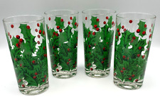 Vintage Georges Briard Christmas Holly Berry High Ball Glasses Set of 4 picture
