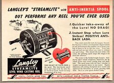 1947 Print Ad Langley Streamlite Fishing Reels Anti-Inertia San Diego,CA picture