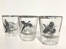 Vintage Federal Glass Sportsman Hunting Birds Shot Glass Barware Set of 3  picture