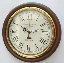 Dark Brown Round Brass Ring Wooden Wall Clock 16 inch Vintage Home Decorative picture