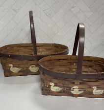 Lot of 2 Vintage Cute Geese Brown Woven Baskets - Small and Medium Sized picture
