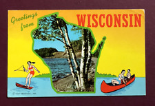 Greetings from Wisconsin, canoeing-vintage chrome postcard-pm:1968 picture