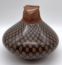 Guadalupe Ledezma Geometric Polychrome Carved Jar Mexico Owl Maya Ortiz Pottery picture