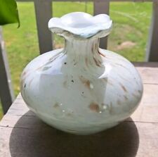 Art Glass Bud Vase Bulb Shape White Glass Gold Sparkle Swirls 5