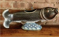 Fantastic Large Enamel Koi Carp Fish Chinese or Japanese Enamel 17”x 8.5” picture
