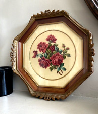 Vintage French Octagon Gold Wood Silk Taffeta Matt Frame French Petit Point picture