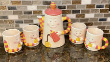Clay Art Java Joe Anthropomorphic Coffee Pot With 4 Mugs Hand Painted 1994 picture