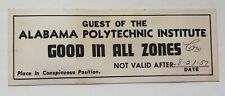 1957 GUEST OF THE ALABAMA POLYTECHNIC INSTITUTE AUBURN UNIVERSITY PARKING PASS picture