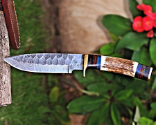 HandMade Antler Hunting Knife - Hand Forged Damascus Steel - Stag Handle 2793 picture