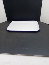 ❤️ Vintage White/Blue Enamel Metal  Multi Use Pan 13X9  Has Chips And Cracks  picture