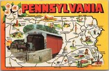 Vintage 1960s PHILADELPHIA / Pennsylvania State Map Postcard / Dexter Chrome picture