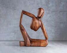 Wooden Handmade Abstract Sculpture Statue Handcrafted - Thinking Man - 7.8