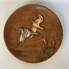 Vintage Flying Ducks Chalkware Ceramic Plate Wall Decor 3 D Hand Painted 14” picture