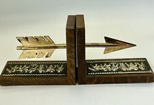 Vintage Gold Arrow Bookends W/Spartan Soldiers Wood & Metal Made In JAPAN MCM picture