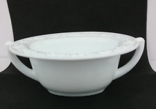 Milk Glass Sugar Bowl Indiana Glass 2 Handles Embossed Rim Edge Vintage Dish picture