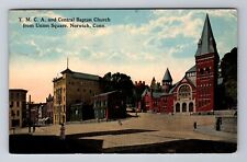 Norwich CT-Connecticut, Y.M.C.A, Central Baptist Church, Vintage Postcard picture