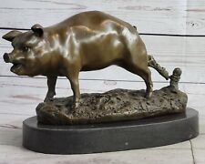 Cute Pig Hog Farm Animal Bronze Metal Statue Sculpture Figurine Decor Signed Art picture