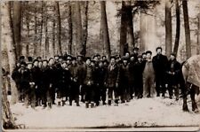 LUMBERING, Large Lumber Crew in the Winter Real Photo Postcard picture