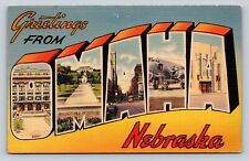 c1949 Greetings From Omaha Nebraska Big Colorful Letters VINTAGE Postcard picture