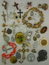 Vintage Catholic Lot of 40 Medals Crosses Pins Bracelet Religious Holy picture