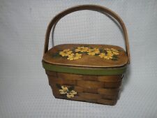 Vintage Cara Nan Signed Painted Basket Weave Yellow Flower Handle Hinged Lid picture