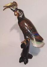 Vintage Chinese Cloisonne Cockatoo Statue Enamel Brass Parrot Bird Figure w Box picture