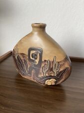 Vintage Mara Pottery Mexico Traditional Stoneware Kokopelli Bottle Vase picture