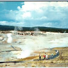 c1960s Yellowstone National Park, WY Norris Geyser Basin Steam Crowd Chrome A215 picture