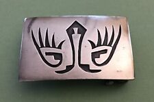Signed Willie Yazzie Sterling Silver Wild Eyes Claws Native American Belt Buckle picture